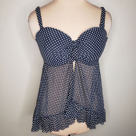 Coco Reef 38C Black and White Polka Dot Tankini top mesh flyaway - Picture 2 of 6